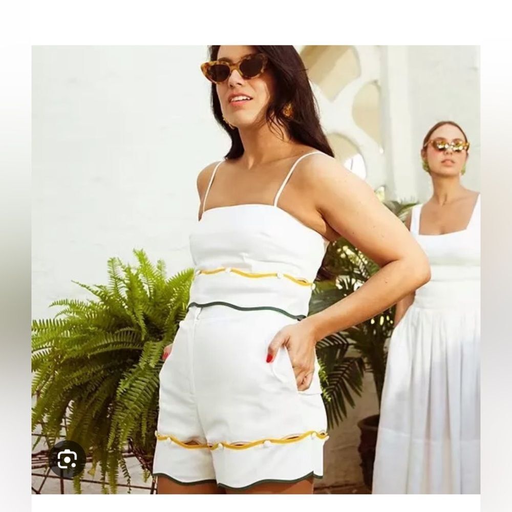ANTONIO MELANI White Tank Romper with Yellow & Green Trim